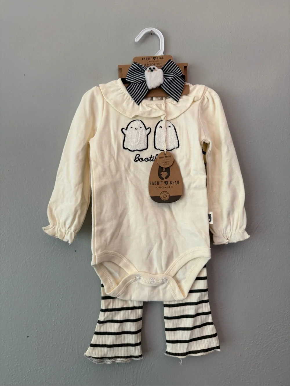 Rabbit & Bear Cream Ghost Bodysuit & Striped Pants Kids Matching Set